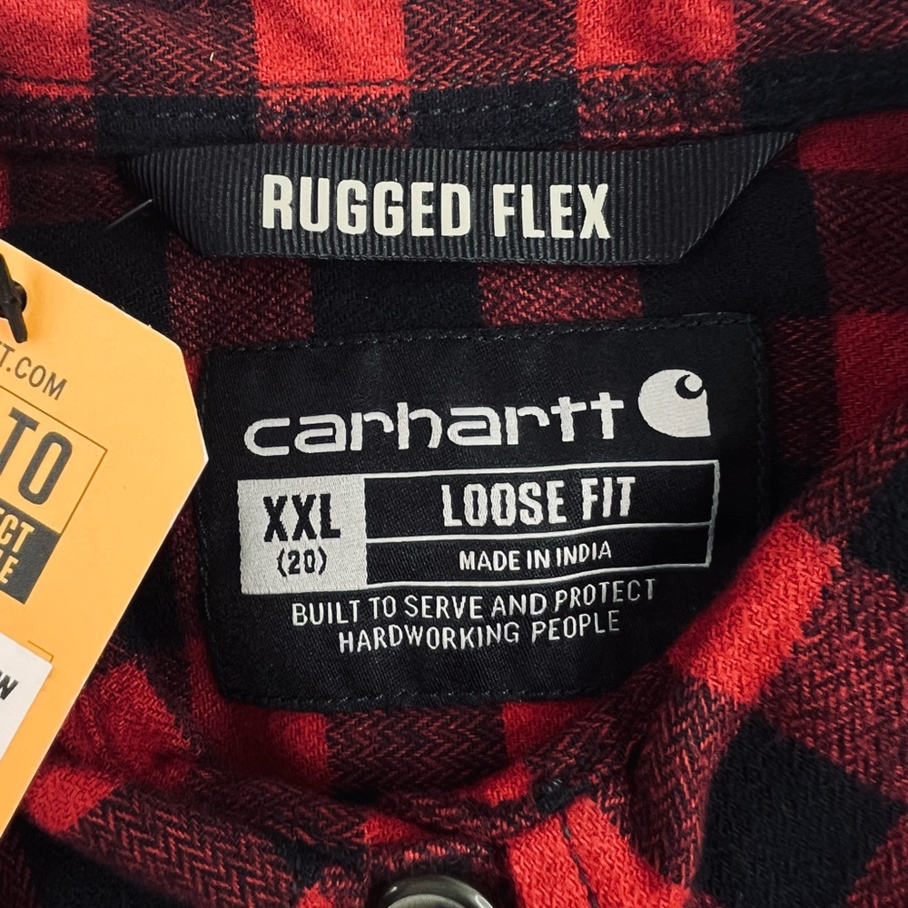 Carhartt Shirt Women's Flannel Rugged Flex Loose Buffalo Plaid Red Size 2XL - Picture 9 of 11